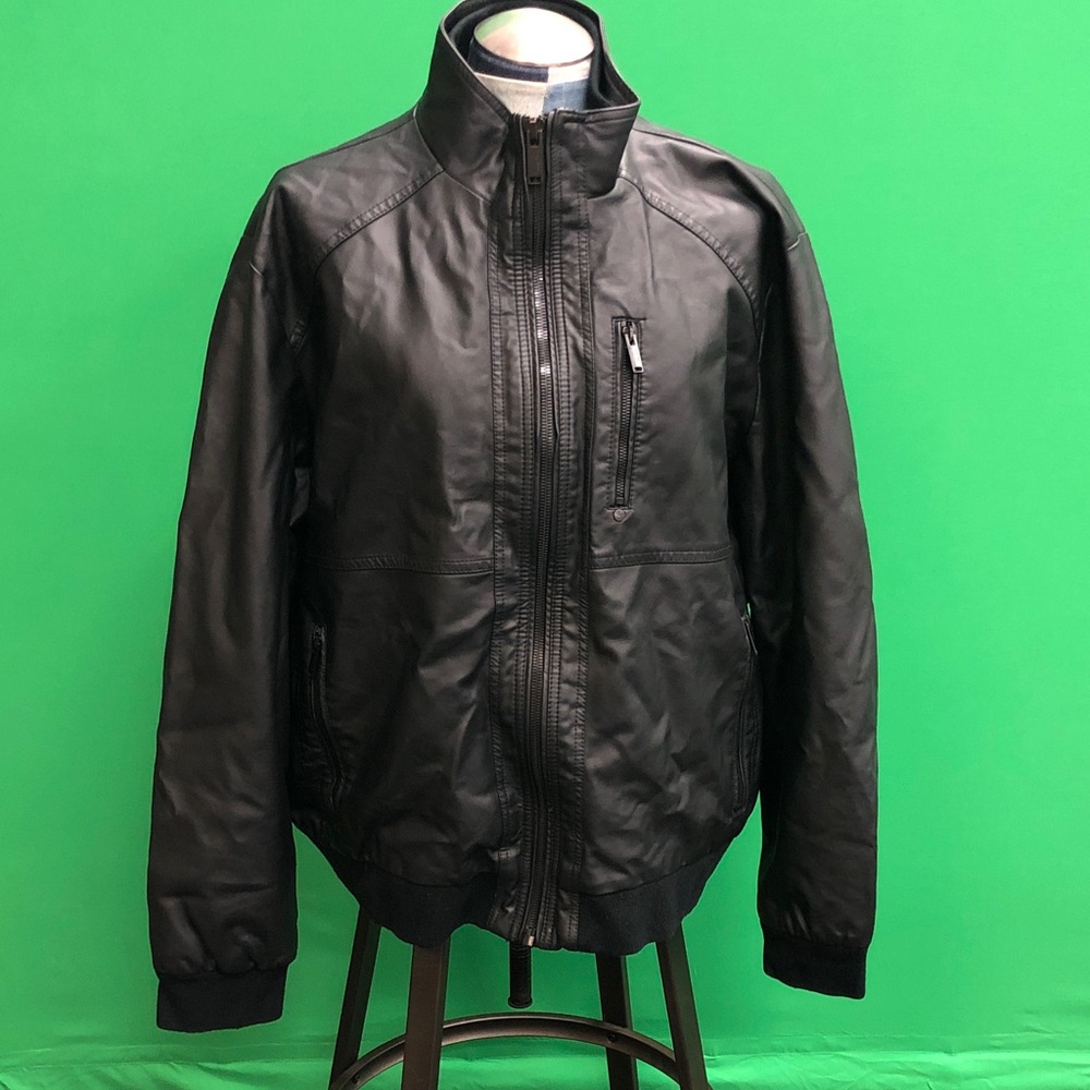 Calvin Klein Men's Black Leather Bomber Jacket Sz XL